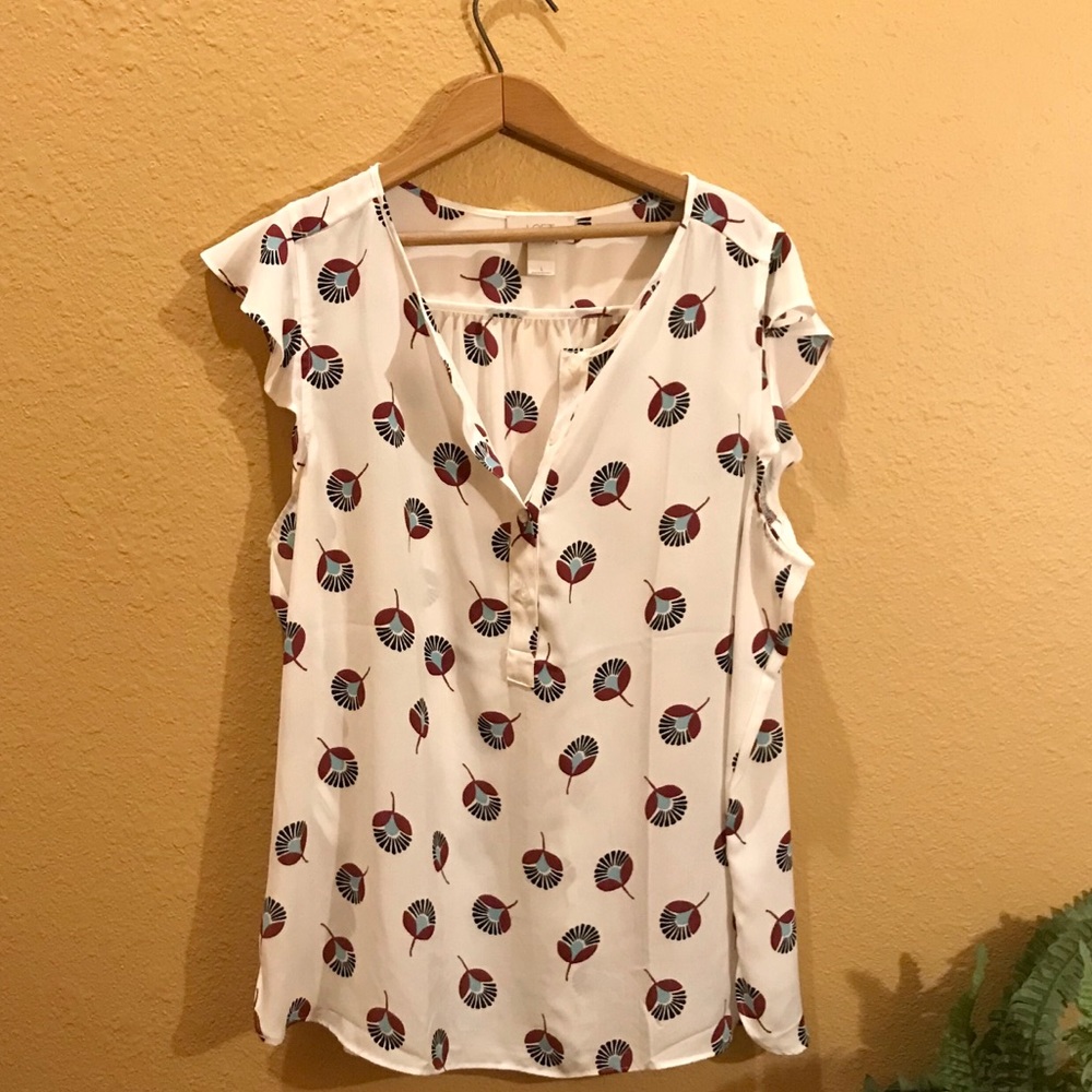 LOFT Half Button Blouse Size Large